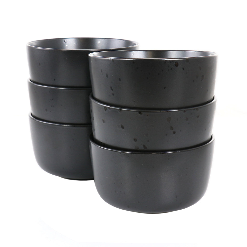6 Piece Round Stoneware 5.5 Inch Bowl Set in Pepper