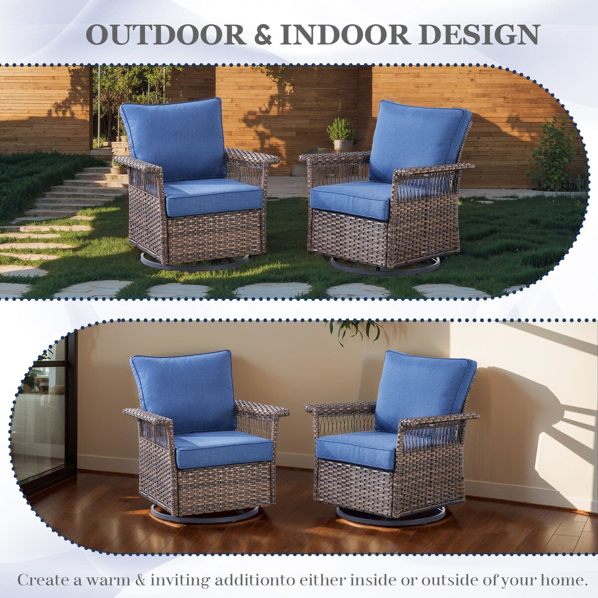 6 Pieces Outdoor Rattan Furniture Conversation Sets - Brown