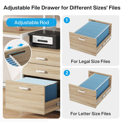 63 Computer Desk with Monitor Stand, Ergonomic Home Office Desks with Drawers File Cabinet