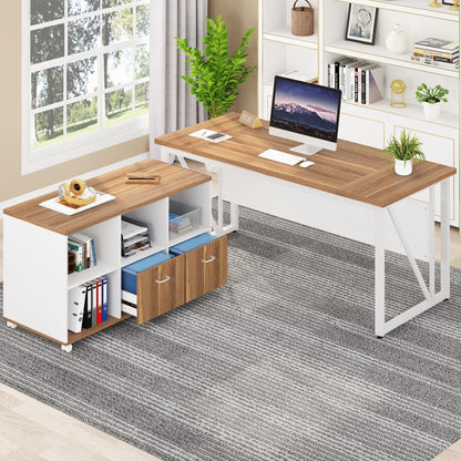63 L-Shaped Computer Desk with 47 inches Lateral File Cabinet, Executive Desk Home Office Furniture Desk Set