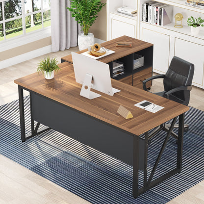 63 L-Shaped Computer Desk with 47 inches Lateral File Cabinet, Executive Desk Home Office Furniture Desk Set