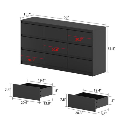 63W 9 Drawer Dresser Accent Dresser for Living Room Bedroom Chest