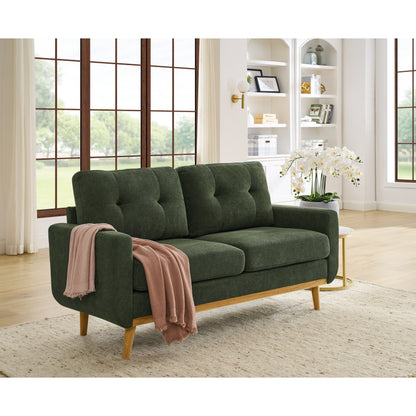 67.7 Wide Mid-Century Modern Upholstered Tufted Loveseat Sofa With Wooden Legs