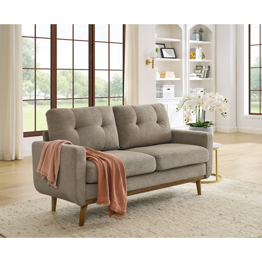 67.7 Wide Mid-Century Modern Upholstered Tufted Loveseat Sofa With Wooden Legs