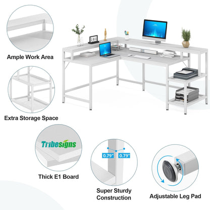 L Shaped Desk with Monitor Shelf, Reversible Corner Computer Desk for Office Home 69
