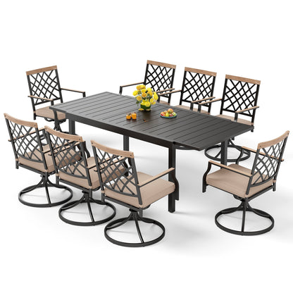 MAISON ARTS 7/9-Piece Outdoor Patio Dining Set, 6/8 Metal Swivel Dining Chairs, 1 Rectangular Expandable Table