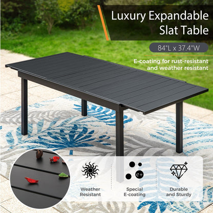 MAISON ARTS 7/9-Piece Outdoor Patio Dining Set, 6/8 Metal Swivel Dining Chairs, 1 Rectangular Expandable Table