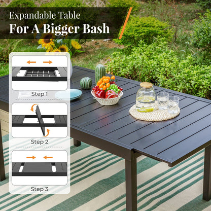 MAISON ARTS 7/9-Piece Outdoor Patio Dining Set, 6/8 Metal Swivel Dining Chairs, 1 Rectangular Expandable Table