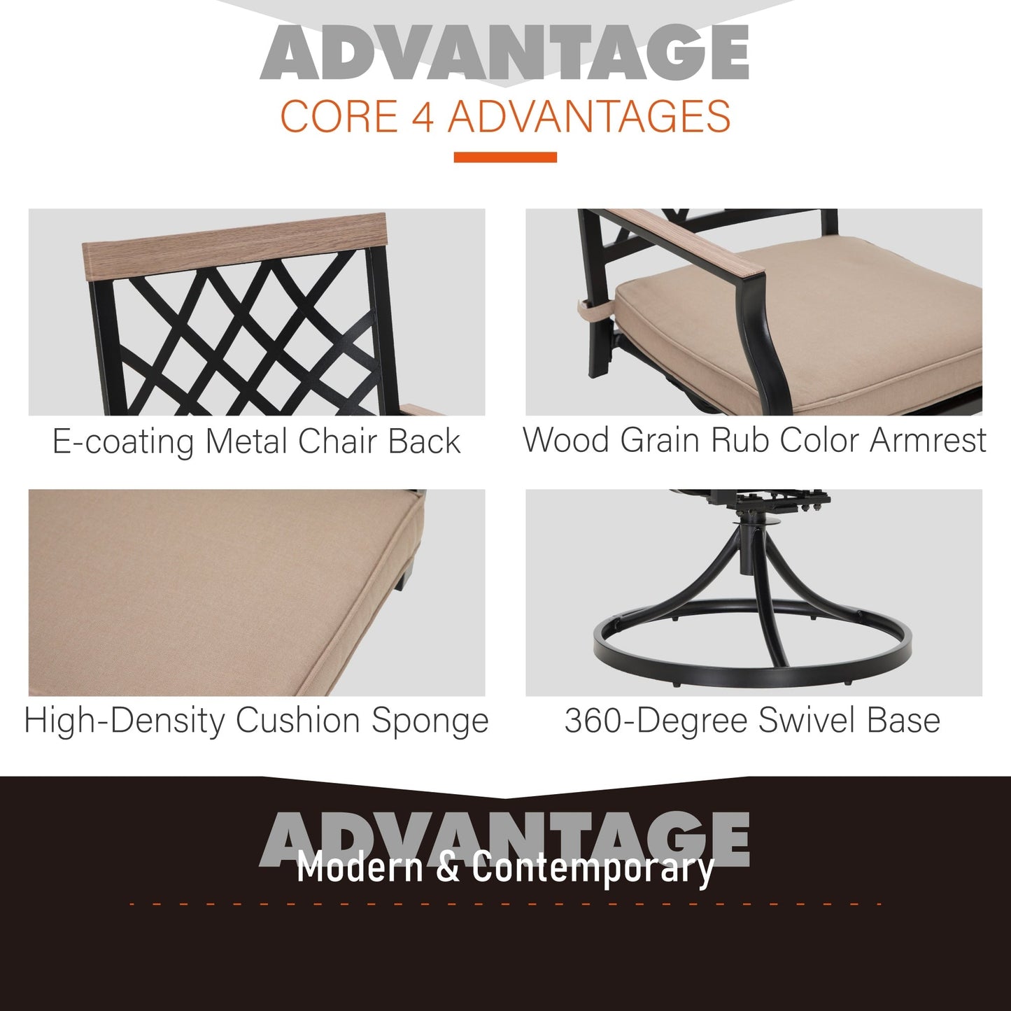 MAISON ARTS 7/9-Piece Outdoor Patio Dining Set, 6/8 Metal Swivel Dining Chairs, 1 Rectangular Expandable Table