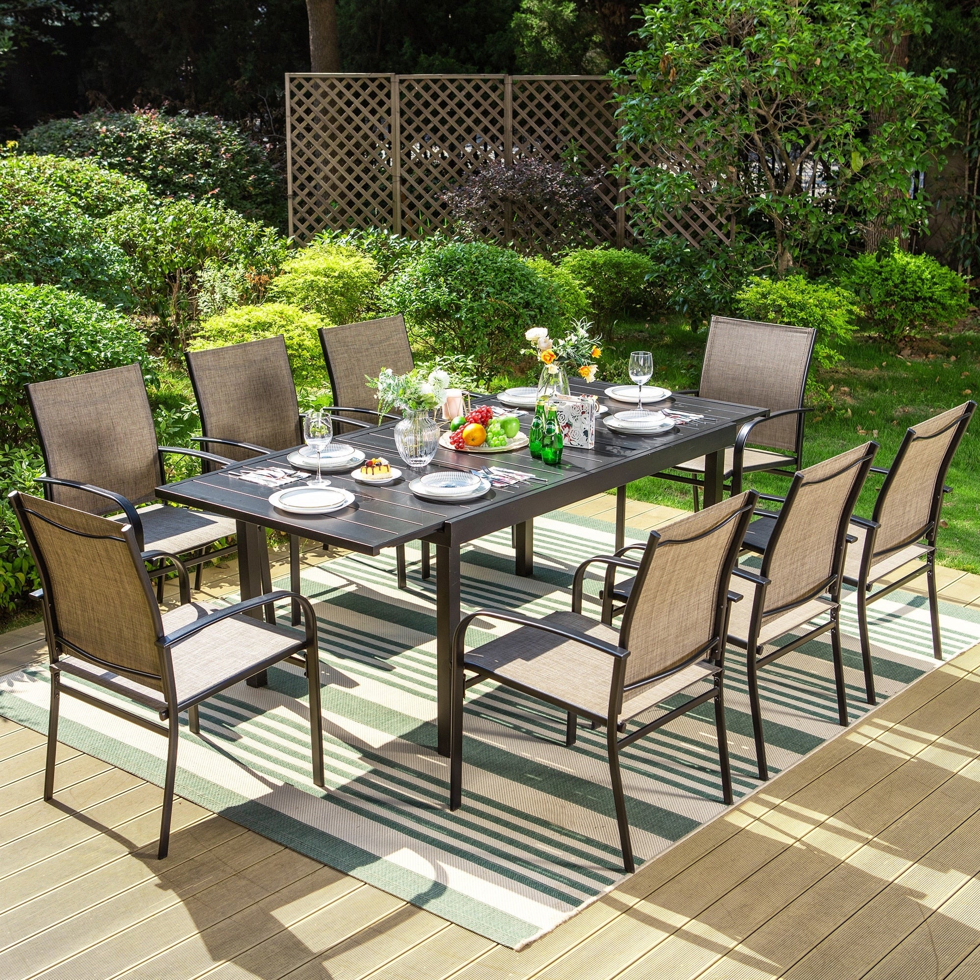 MAISON ARTS 7/9-Piece Patio Dining Set with Metal Rectangle Expandable Table and 6/8 Textilene Dining Chairs