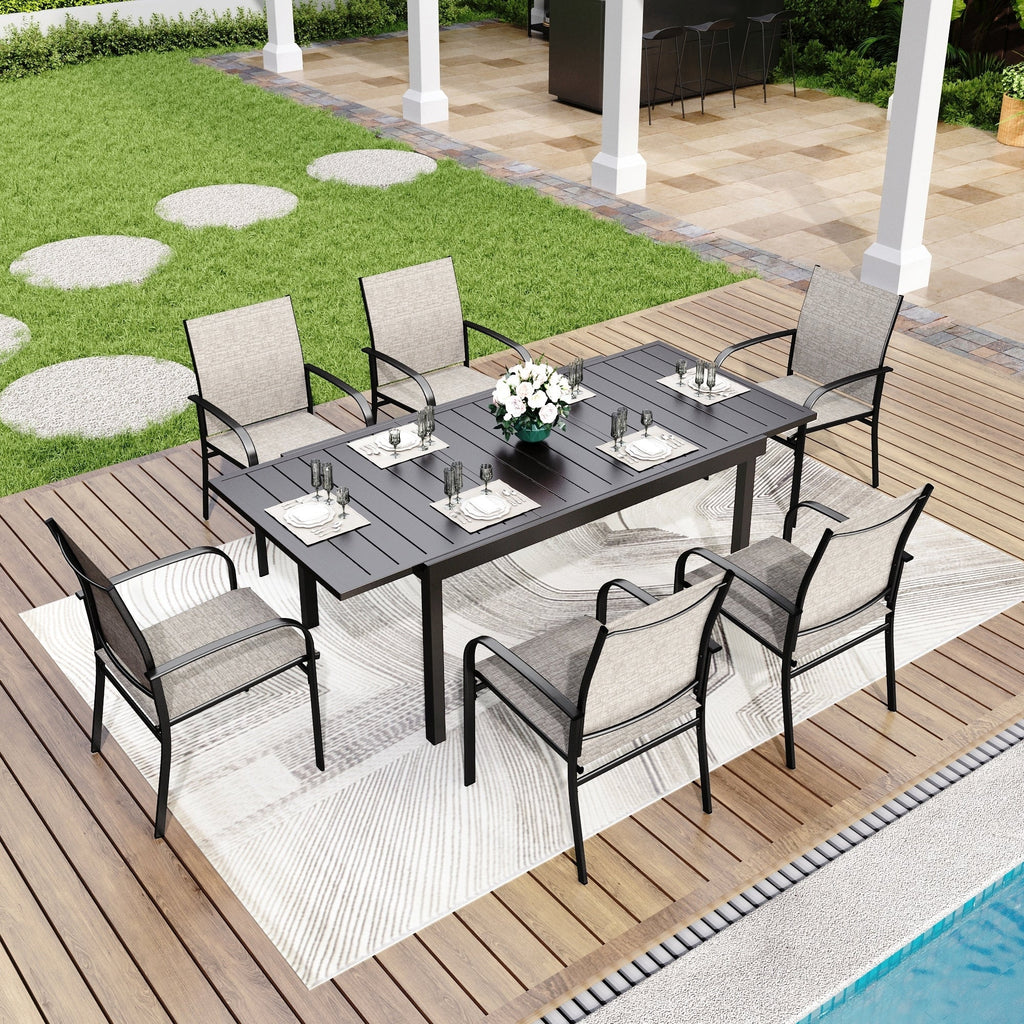 MAISON ARTS 7/9-Piece Patio Dining Set with Metal Rectangle Expandable Table and 6/8 Textilene Dining Chairs