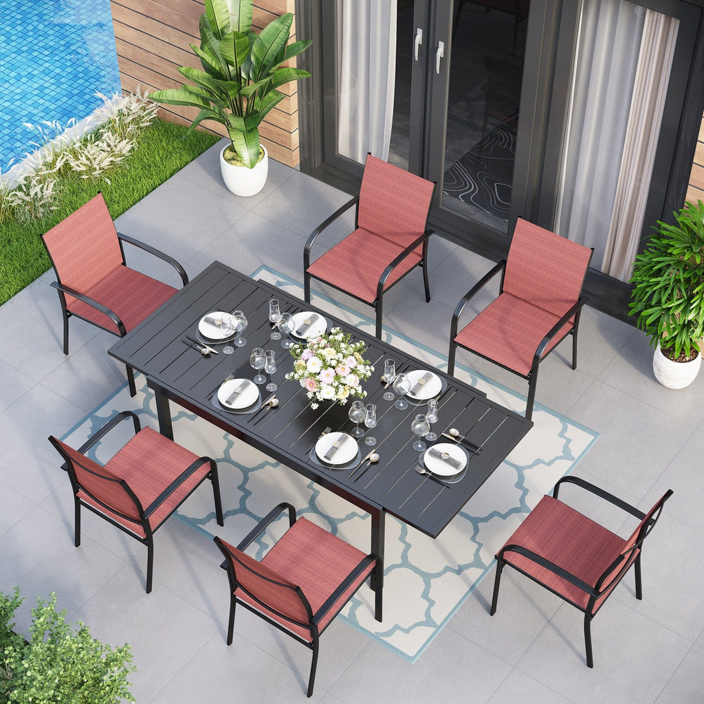MAISON ARTS 7/9-Piece Patio Dining Set with Metal Rectangle Expandable Table and 6/8 Textilene Dining Chairs