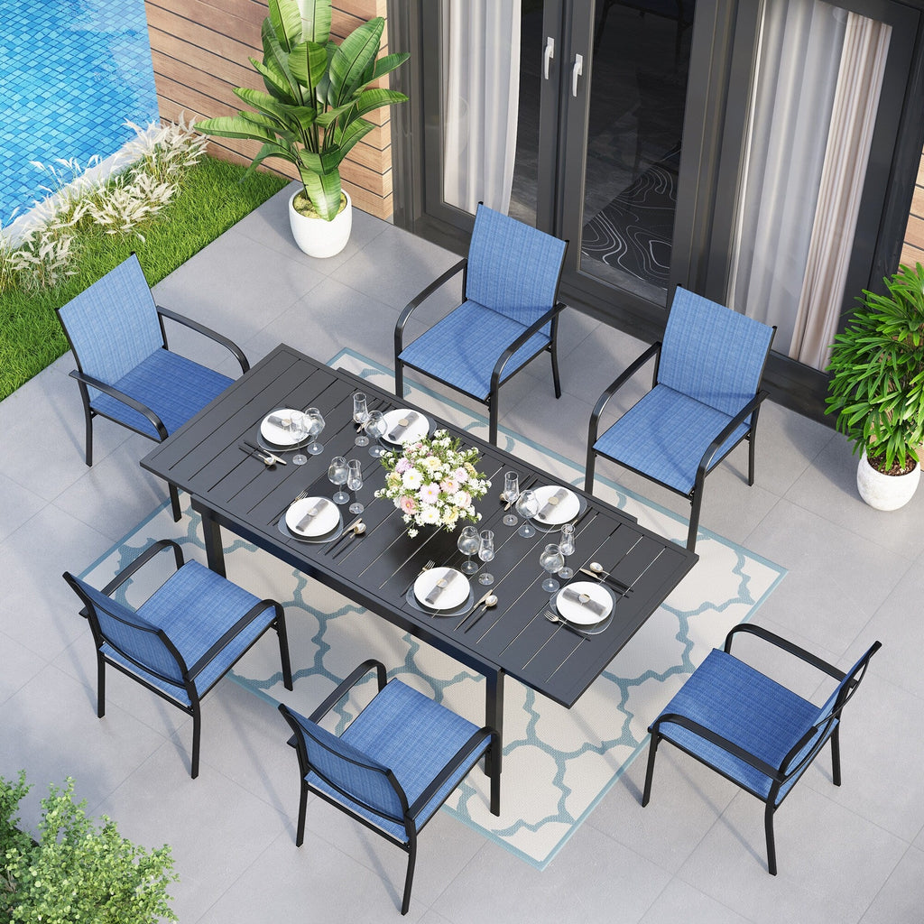 MAISON ARTS 7/9-Piece Patio Dining Set with Metal Rectangle Expandable Table and 6/8 Textilene Dining Chairs