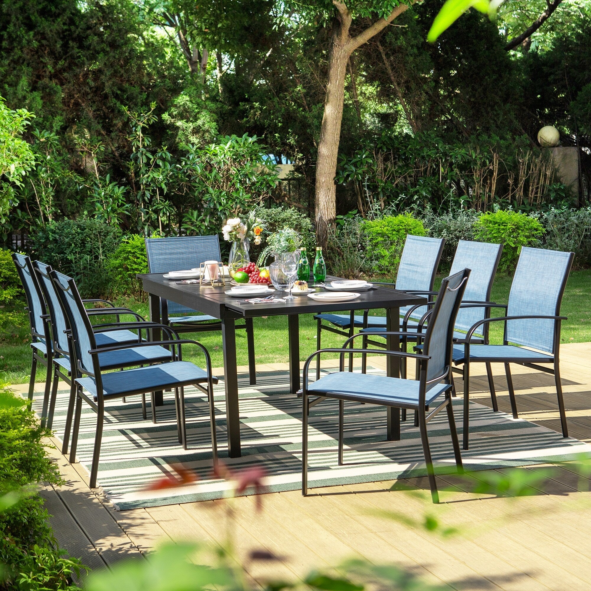 MAISON ARTS 7/9-Piece Patio Dining Set with Metal Rectangle Expandable Table and 6/8 Textilene Dining Chairs