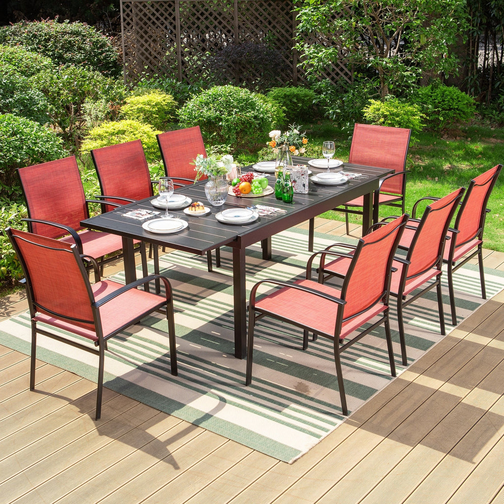 MAISON ARTS 7/9-Piece Patio Dining Set with Metal Rectangle Expandable Table and 6/8 Textilene Dining Chairs