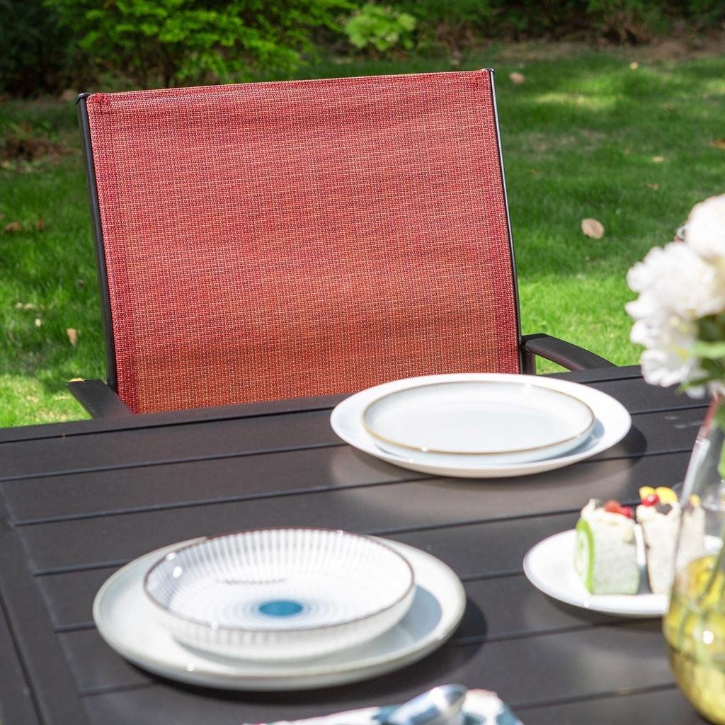 MAISON ARTS 7/9-Piece Patio Dining Set with Metal Rectangle Expandable Table and 6/8 Textilene Dining Chairs