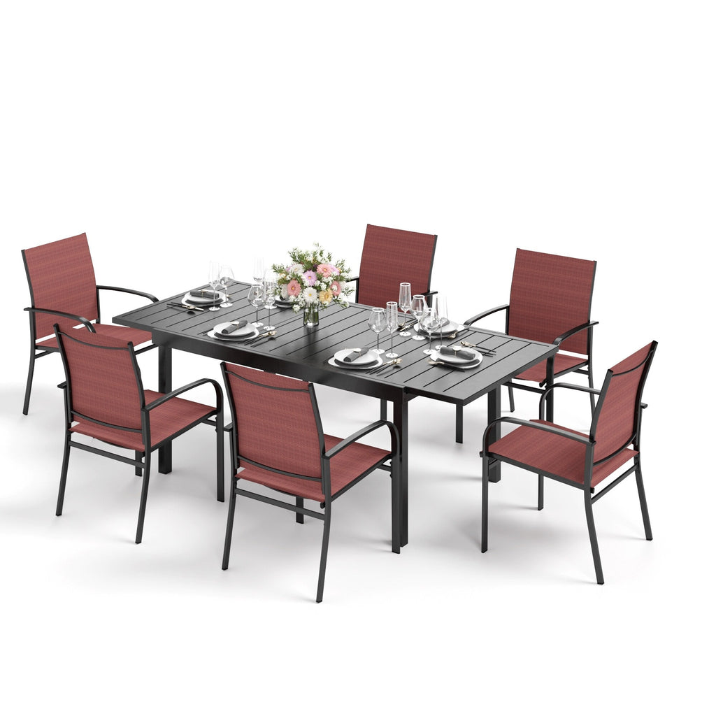 MAISON ARTS 7/9-Piece Patio Dining Set with Metal Rectangle Expandable Table and 6/8 Textilene Dining Chairs