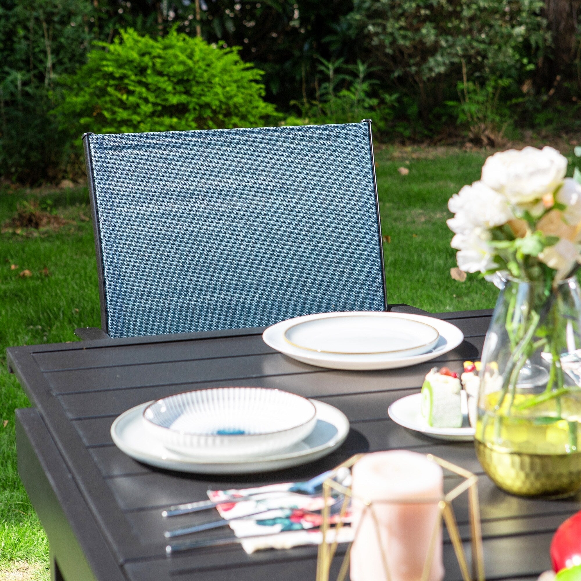 MAISON ARTS 7/9-Piece Patio Dining Set with Metal Rectangle Expandable Table and 6/8 Textilene Dining Chairs