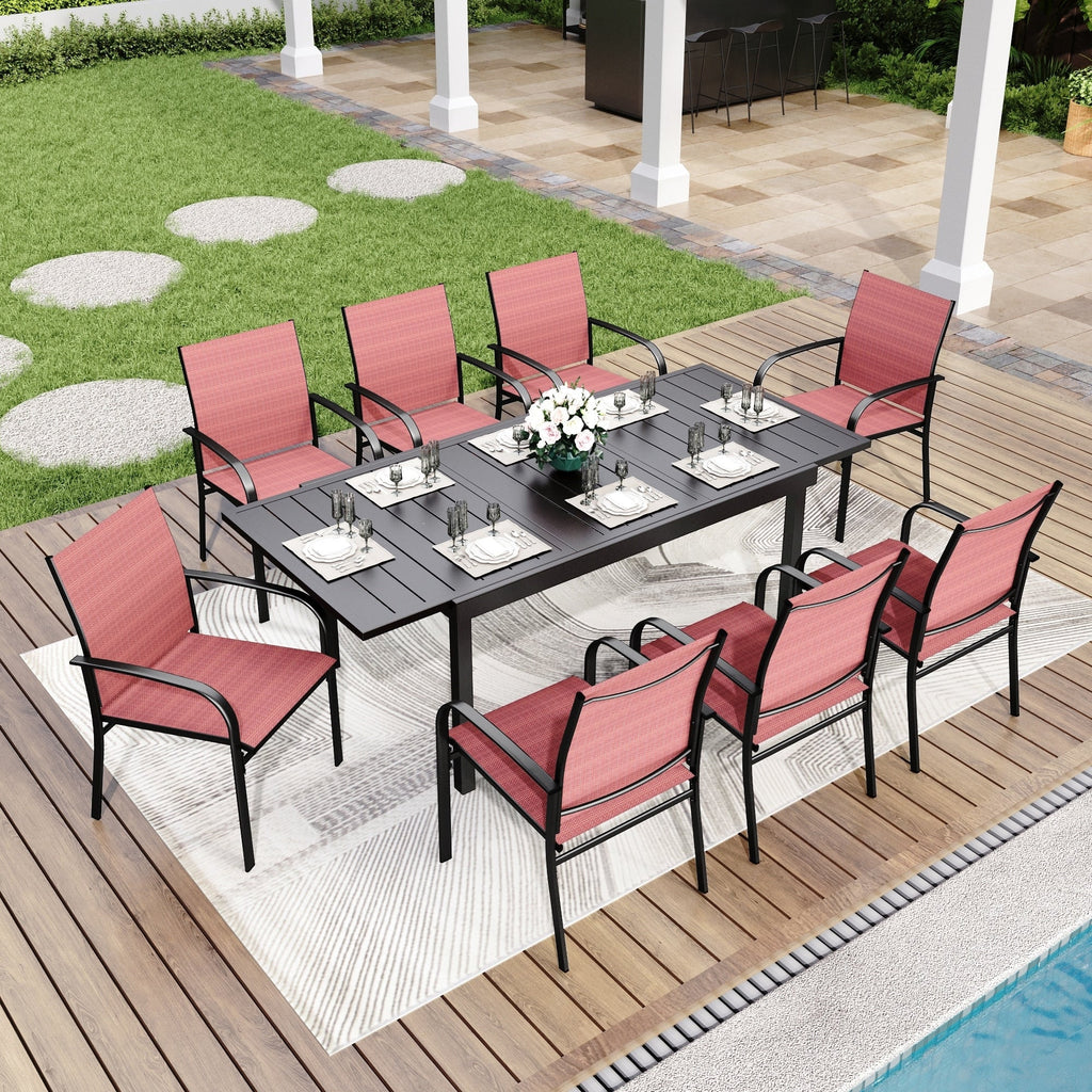 MAISON ARTS 7/9-Piece Patio Dining Set with Metal Rectangle Expandable Table and 6/8 Textilene Dining Chairs
