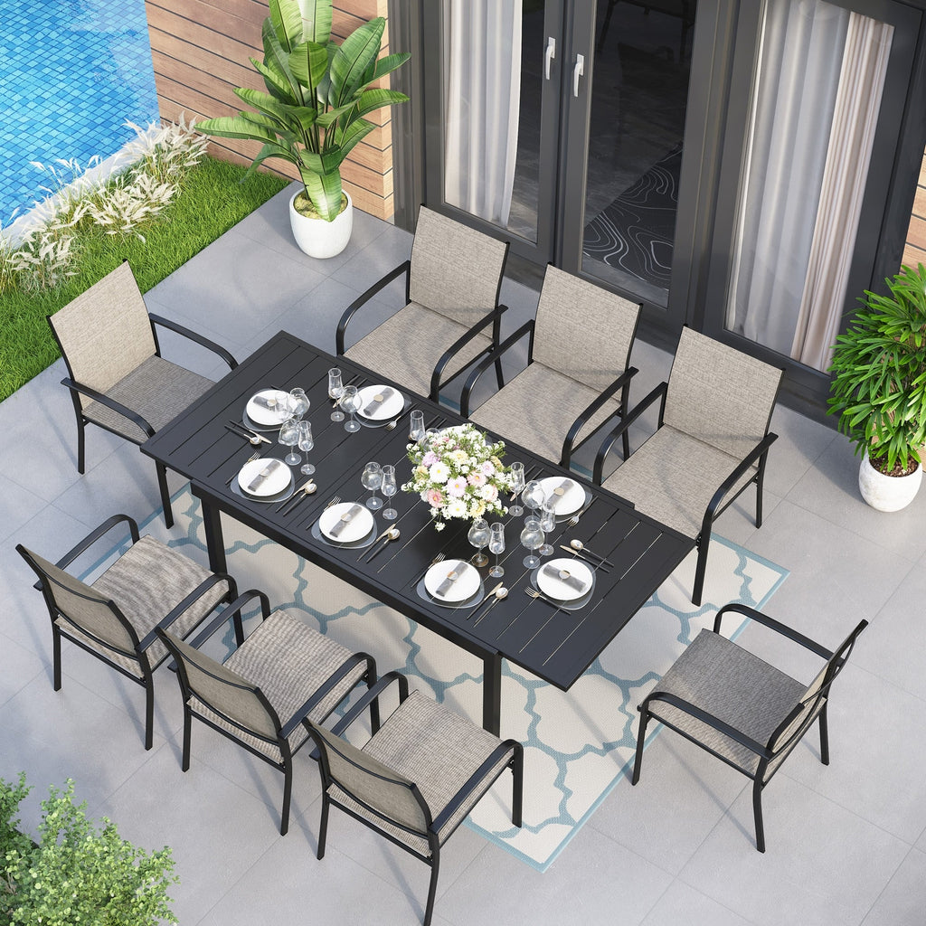 MAISON ARTS 7/9-Piece Patio Dining Set with Metal Rectangle Expandable Table and 6/8 Textilene Dining Chairs
