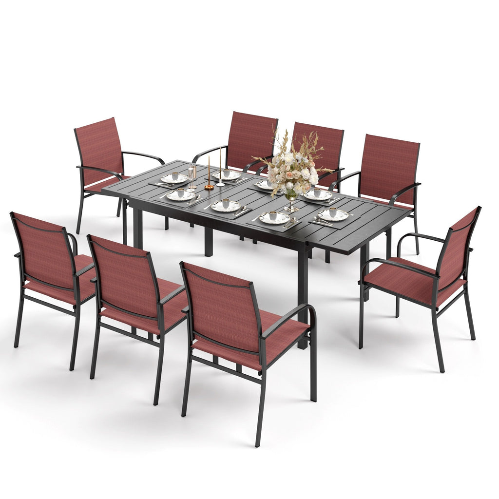 MAISON ARTS 7/9-Piece Patio Dining Set with Metal Rectangle Expandable Table and 6/8 Textilene Dining Chairs