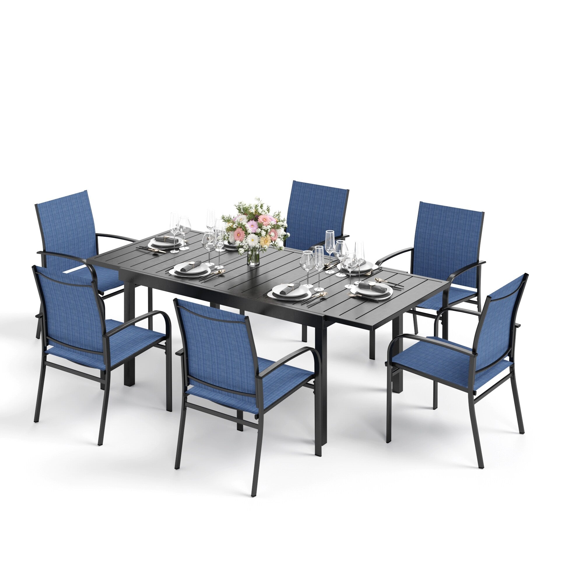 MAISON ARTS 7/9-Piece Patio Dining Set with Metal Rectangle Expandable Table and 6/8 Textilene Dining Chairs