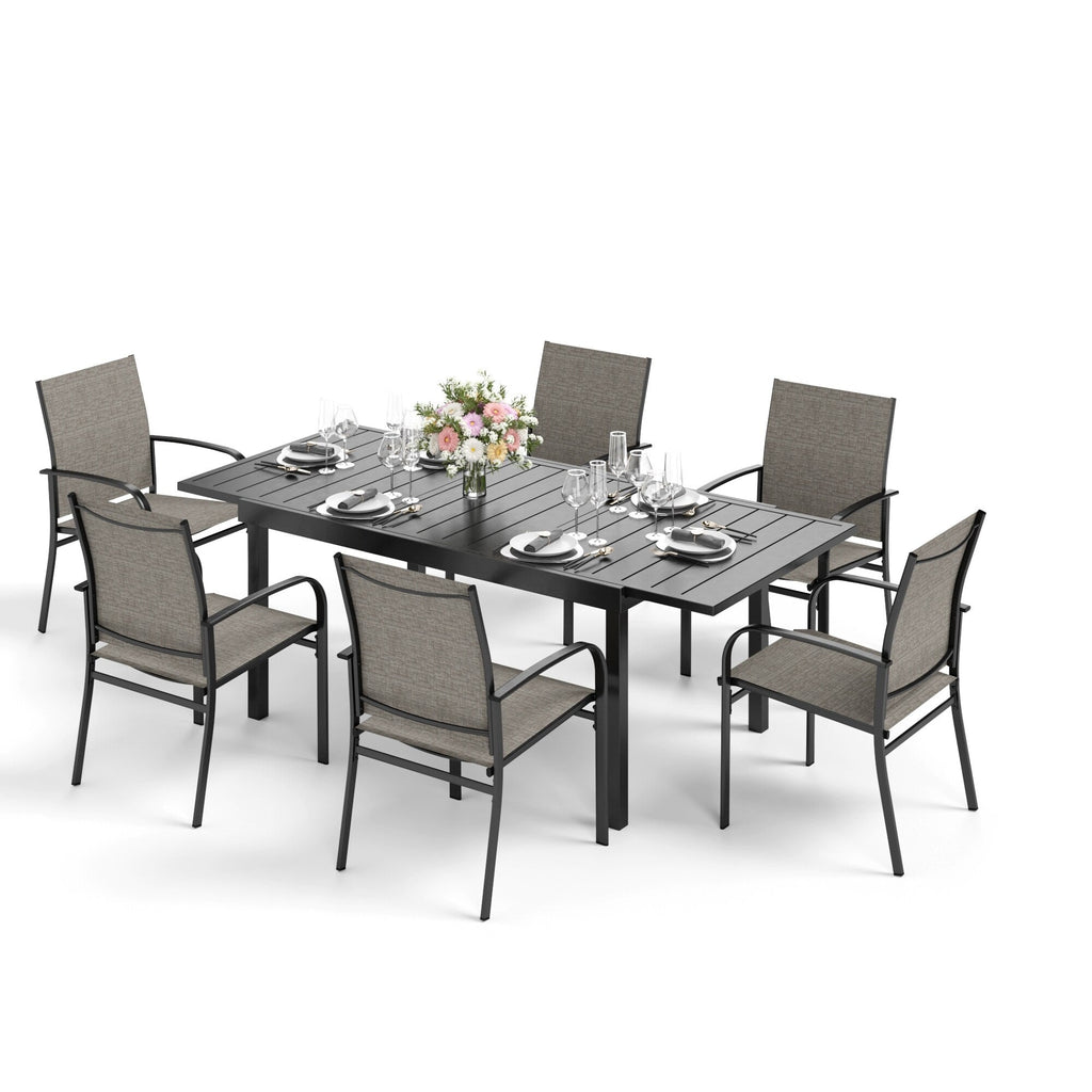 MAISON ARTS 7/9-Piece Patio Dining Set with Metal Rectangle Expandable Table and 6/8 Textilene Dining Chairs