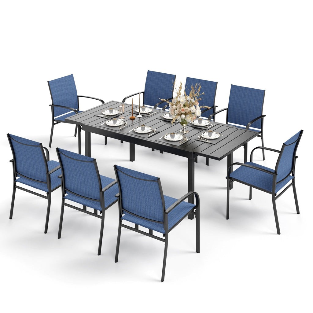 MAISON ARTS 7/9-Piece Patio Dining Set with Metal Rectangle Expandable Table and 6/8 Textilene Dining Chairs