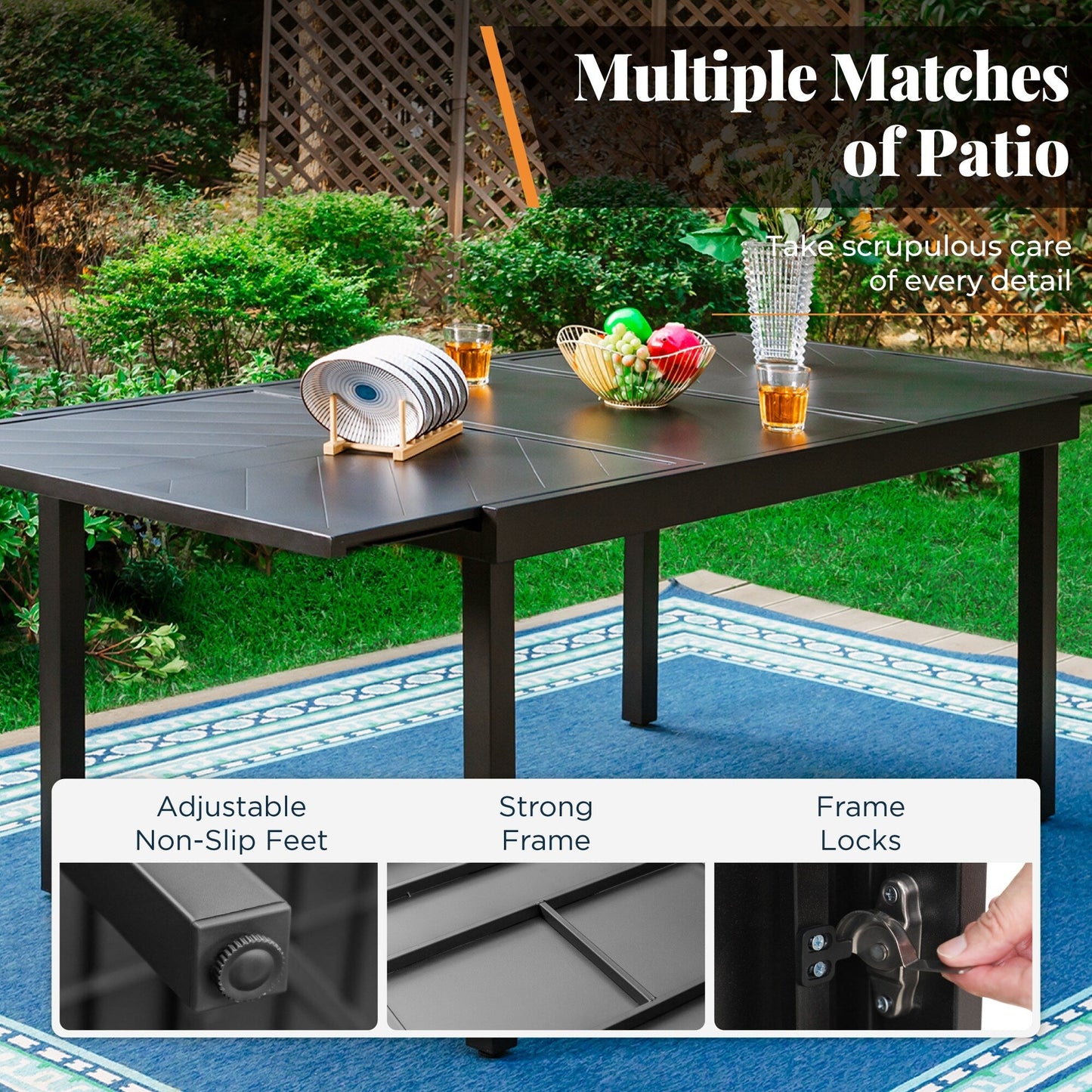 7/9-piece Patio Dining Set, Expendable Rectangular Outdoor Dining Table with C Spring Rocking Chairs