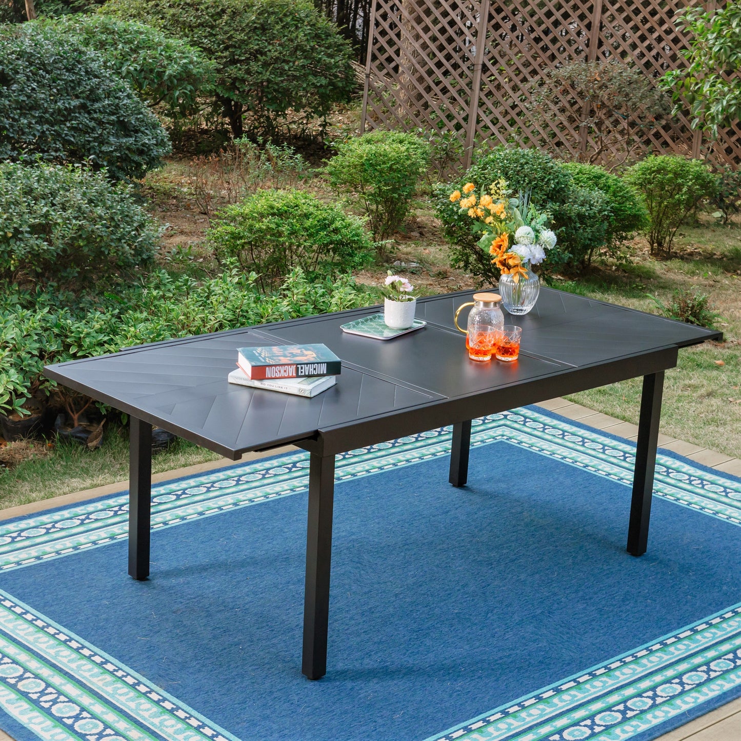 7/9-piece Patio Dining Set, Expendable Rectangular Outdoor Dining Table with C Spring Rocking Chairs