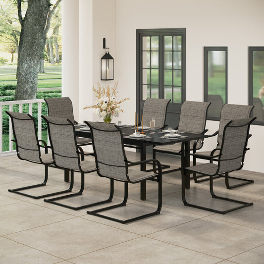 7/9-piece Patio Dining Set, Expendable Rectangular Outdoor Dining Table with C Spring Rocking Chairs