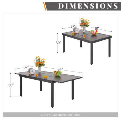 7/9-piece Patio Dining Set, Expendable Rectangular Outdoor Dining Table with C Spring Rocking Chairs