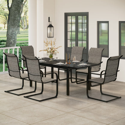 7/9-piece Patio Dining Set, Expendable Rectangular Outdoor Dining Table with C Spring Rocking Chairs