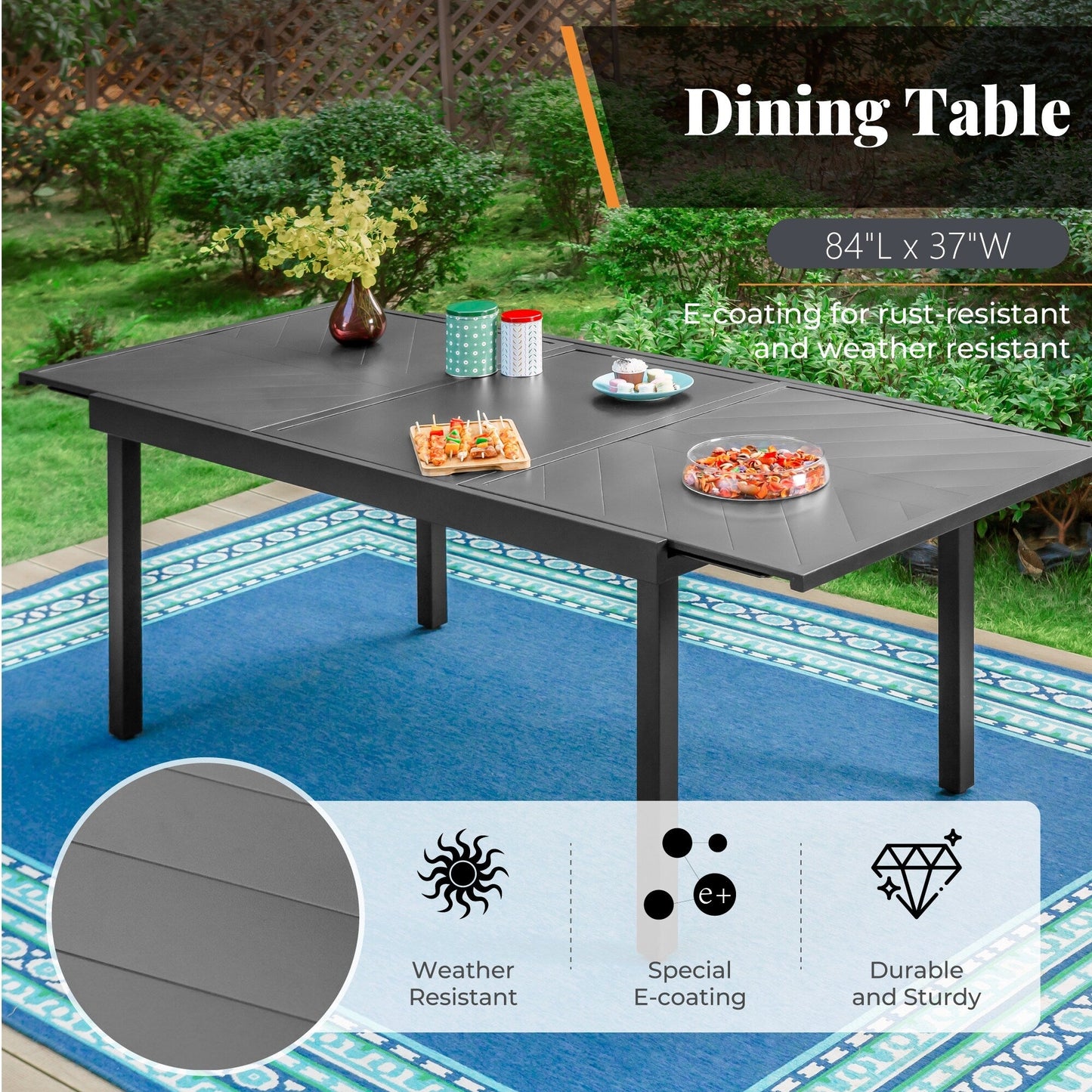7/9-piece Patio Dining Set, Expendable Rectangular Outdoor Dining Table with C Spring Rocking Chairs
