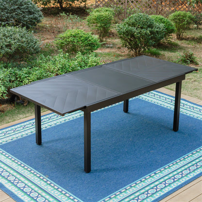 7/9-piece Patio Dining Set, Expendable Rectangular Outdoor Dining Table with C Spring Rocking Chairs