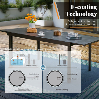 7/9-piece Patio Dining Set, Expendable Rectangular Outdoor Dining Table with C Spring Rocking Chairs
