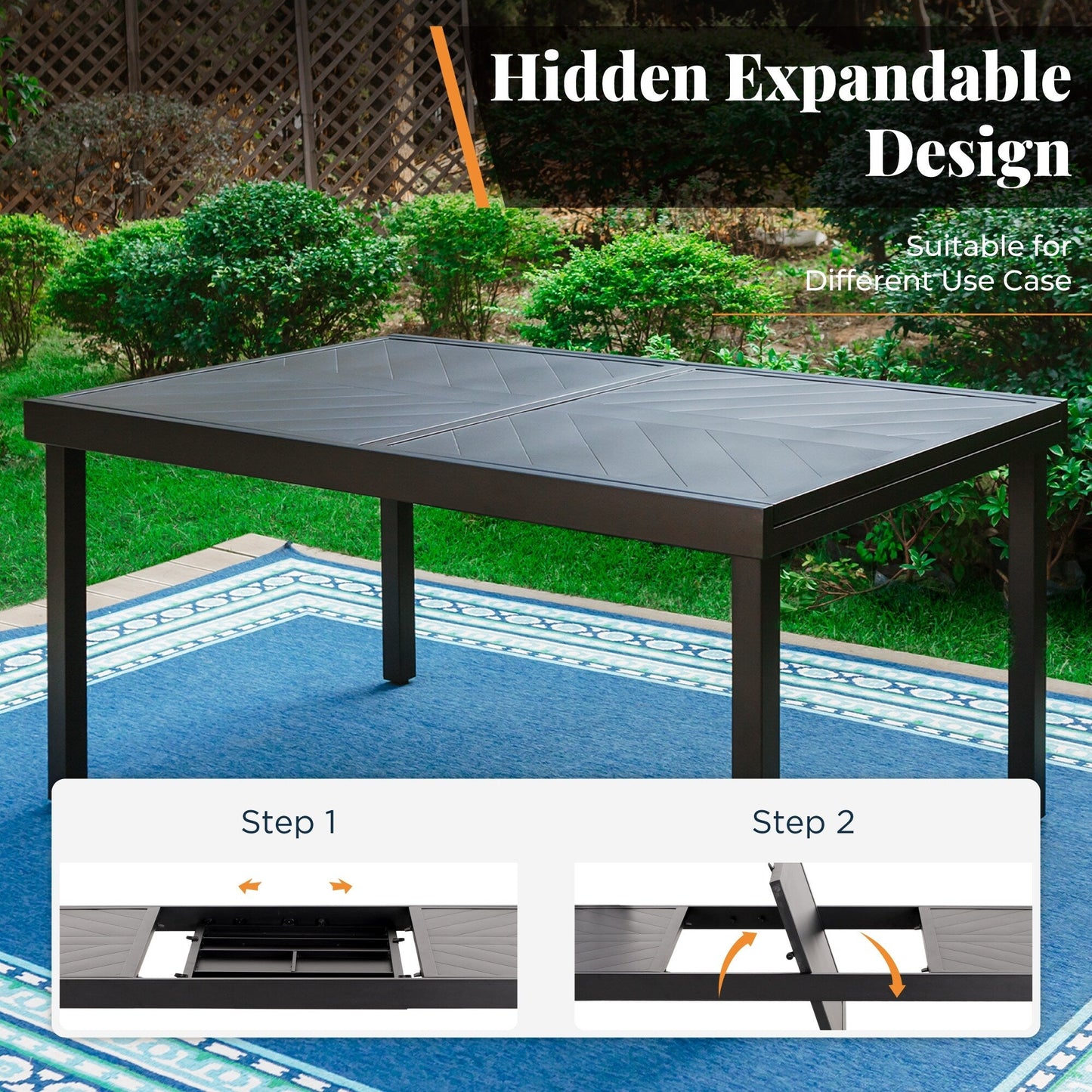 7/9-piece Patio Dining Set, Expendable Rectangular Outdoor Dining Table with C Spring Rocking Chairs