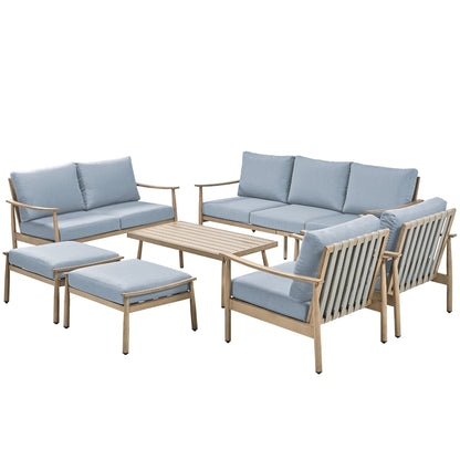 7-Piece Aluminum Patio Conversation Set, 3-Seat Outdoor Couch and Loveseat with Ottomans and Coffee Table