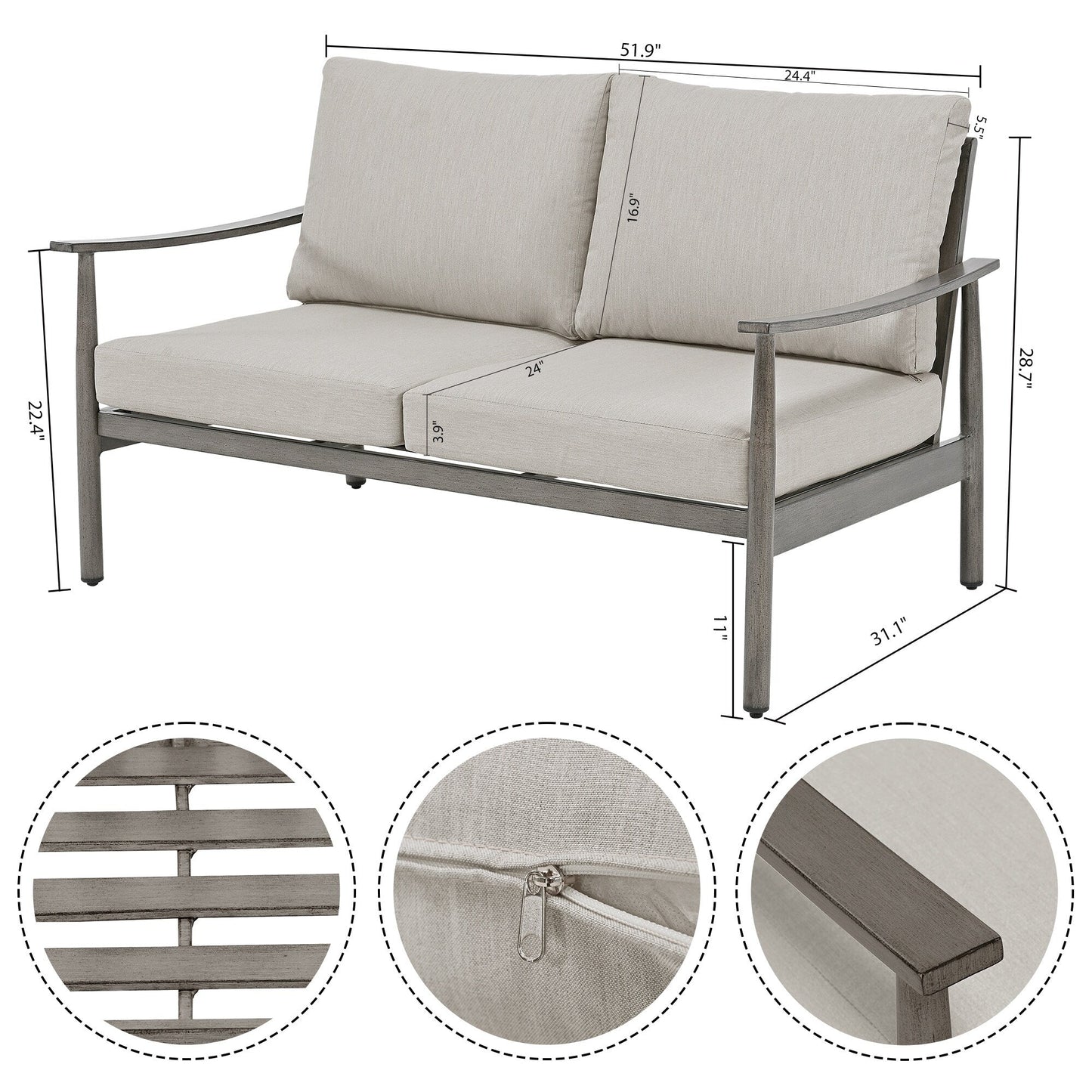 7-Piece Aluminum Patio Conversation Set, 3-Seat Outdoor Couch and Loveseat with Ottomans and Coffee Table