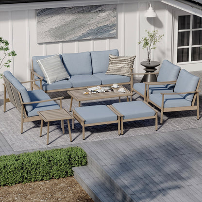 7-Piece Aluminum Patio Conversation Set, 3-Seat Outdoor Couch and Loveseat with Ottomans and Coffee Table