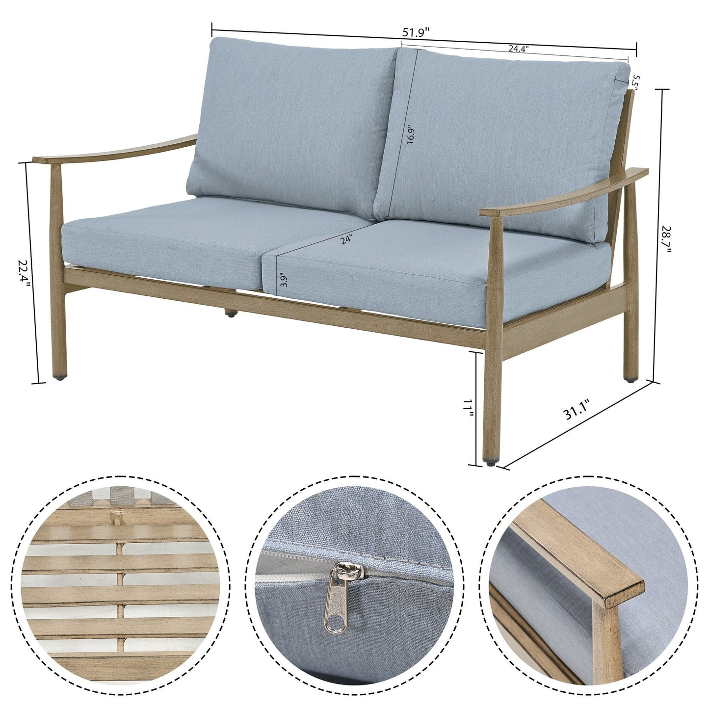 7-Piece Aluminum Patio Conversation Set, 3-Seat Outdoor Couch and Loveseat with Ottomans and Coffee Table