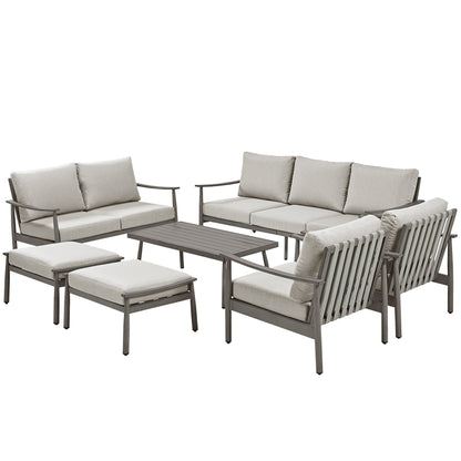 7-Piece Aluminum Patio Conversation Set, 3-Seat Outdoor Couch and Loveseat with Ottomans and Coffee Table