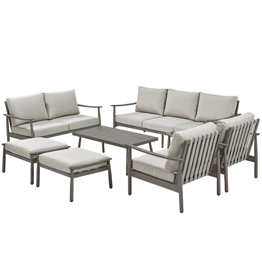 7-Piece Aluminum Patio Conversation Set, 3-Seat Outdoor Couch and Loveseat with Ottomans and Coffee Table
