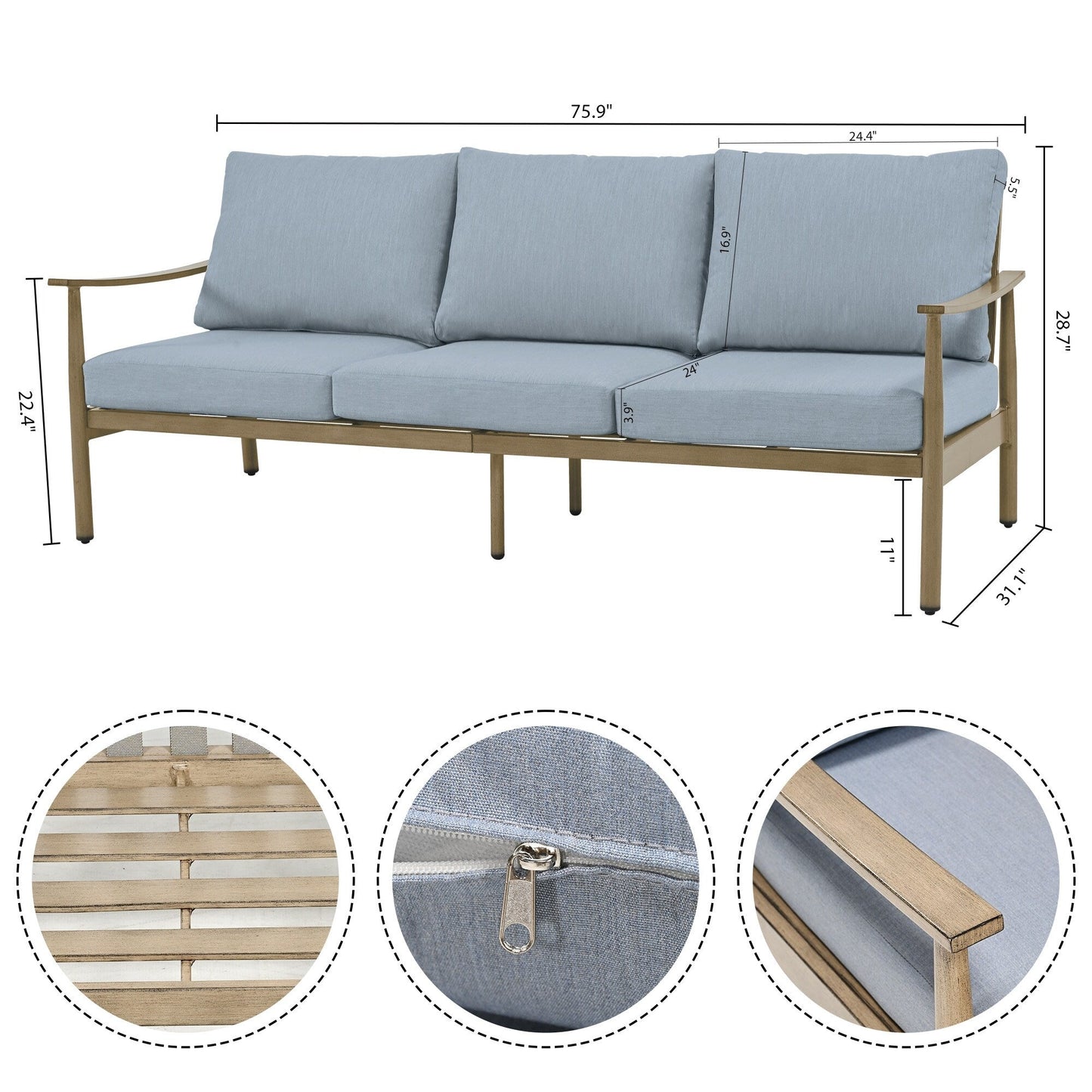 7-Piece Aluminum Patio Conversation Set, 3-Seat Outdoor Couch and Loveseat with Ottomans and Coffee Table