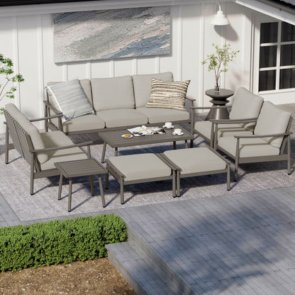 7-Piece Aluminum Patio Conversation Set, 3-Seat Outdoor Couch and Loveseat with Ottomans and Coffee Table