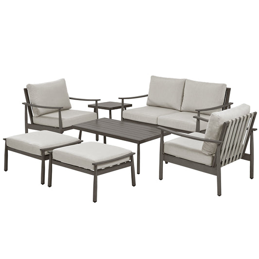 7-Piece Aluminum Patio Conversation Set, Loveseat with Ottomans and Coffee Table