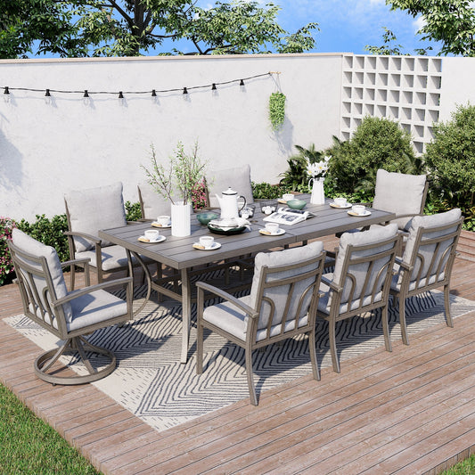 9-Piece Aluminum Patio Dining Set with 2 Swivel Dining Chairs and 6 Dining Chairs and Washable Cushions