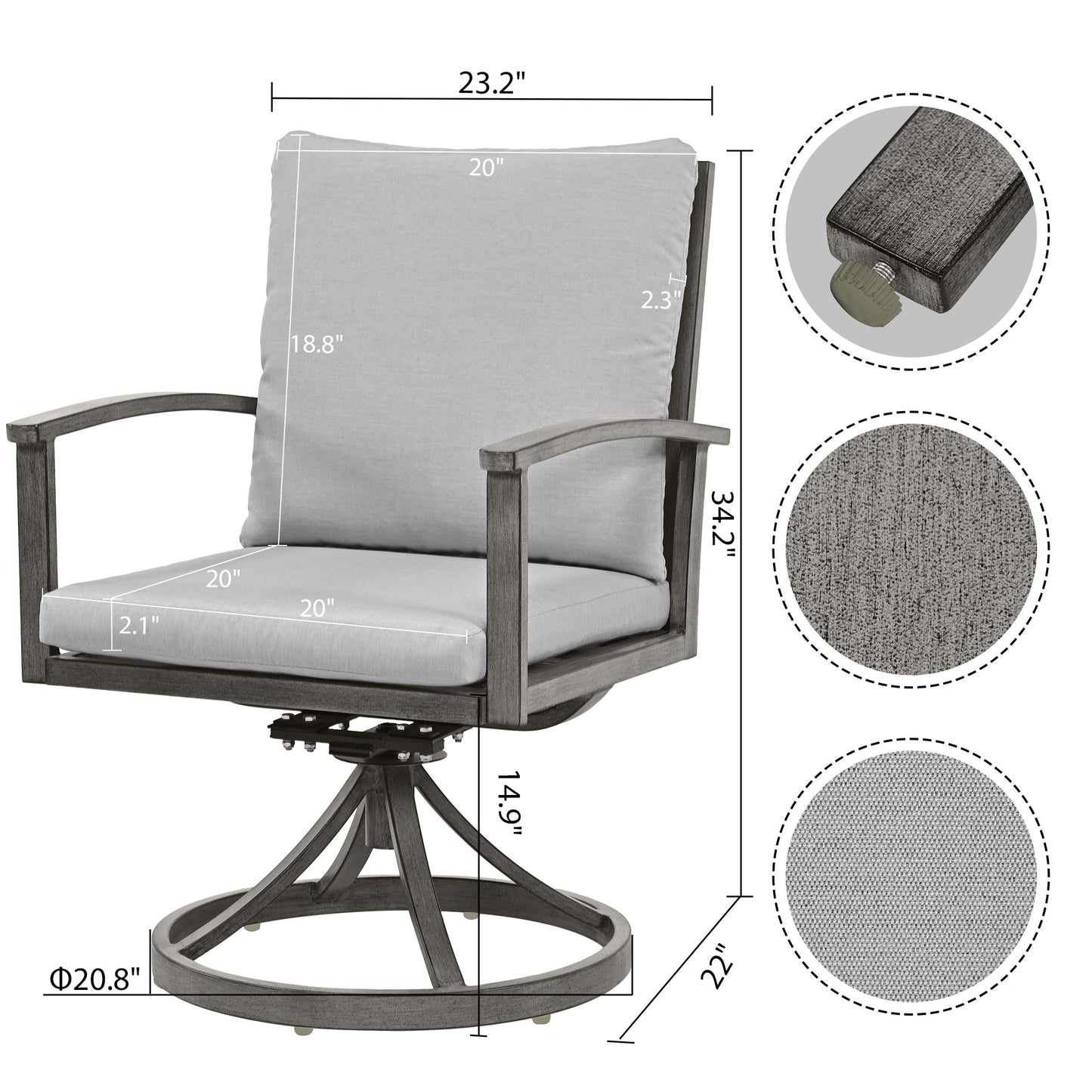 9-Piece Aluminum Patio Dining Set with 2 Swivel Dining Chairs and 6 Dining Chairs and Washable Cushions