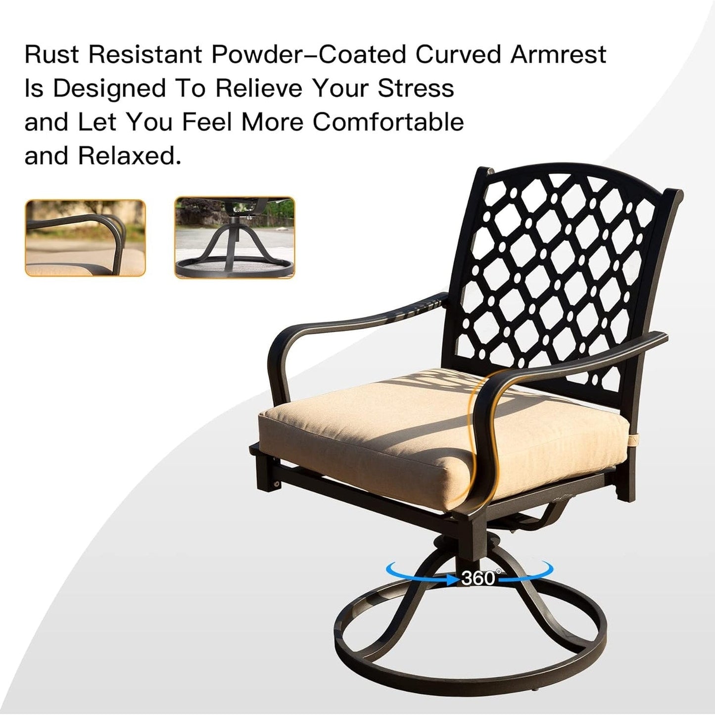 7-Piece Outdoor Metal Patio Dining Set with Swivel and Stationary Chairs, and Weather-Resistant Rectangle Table