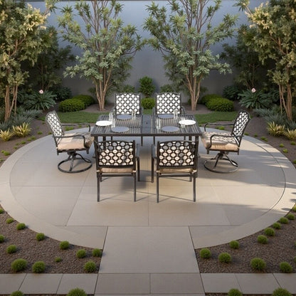 7-Piece Outdoor Metal Patio Dining Set with Swivel and Stationary Chairs, and Weather-Resistant Rectangle Table